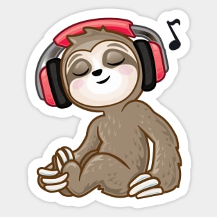 Cute Sloth Listening To Music Sticker